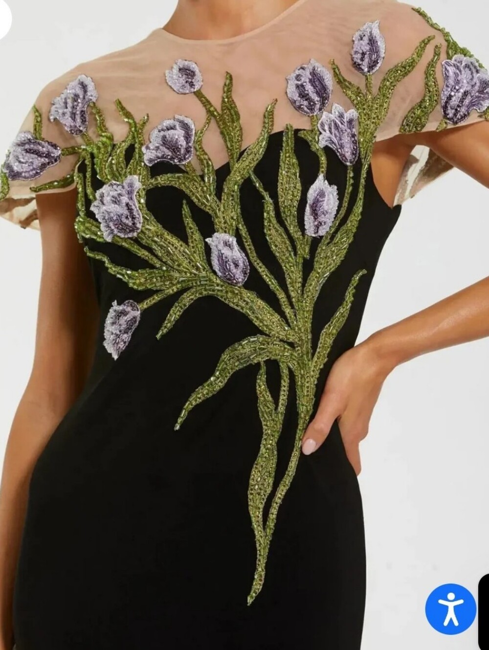 Mac Duggal Elegant Black Gown with Floral Beadwork In Hard-to-find Petite 8!